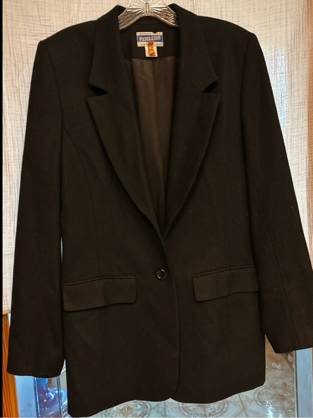 Vintage Pendleton Virgin Wool Black Single Button Blazer Women’s Size 8 Tall